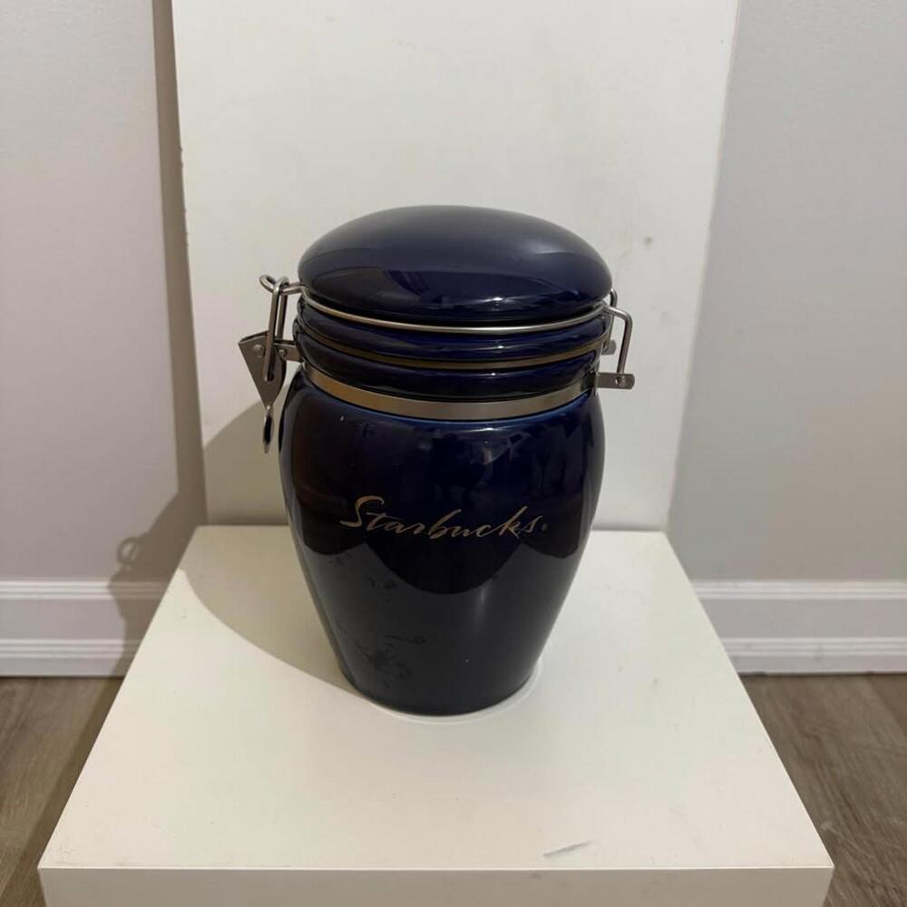 Starbucks‎ Vintage Ceramic Coffee Canister Cobalt Blue